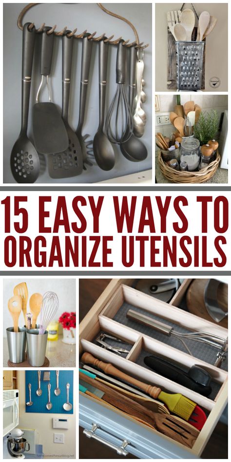 What Clever (and cute) ways to organize ktichen untensils! - One Crazy House Kitchen Utensil Organization Ideas, Organize Utensil Drawer, Organize Utensils, Utensils Organization Ideas, Organise Kitchen, Cooking Utensil Storage, Cooking Utensil Organization, Silverware Storage, Kitchen Tools Organization