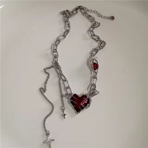 Punk Gothic Red Lava Star Cross Heart Pendant Leather Rope Necklace Women Men Hip Hop Y2K 90s EMO Accessories Aesthetic Jewelry - AliExpress 36 Emo Necklace, Dr Jewelry, 90s Emo, Emo Accessories, Accessories Aesthetic, Cross Heart, Star Cross, Aesthetic Jewelry, Necklace Women