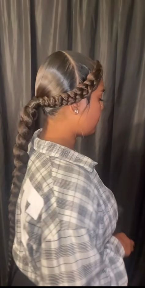 Braid In Front Ponytail In Back, Cute And Quick Braided Hairstyles, 2 Braids Hairstyles For Black Women Side Part, 2 Braids In Ponytail, Hairstyles To Do With One Pack Of Braiding Hair, Braid With Weave Ponytail, 2 Braids To Ponytail, Braided Ponytail Hairstyles Middle Part, Cute Braided Ponytails For Black Women