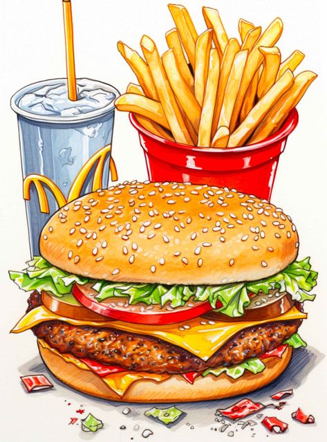 100+ Drawings of Foods: A Sketch Or A Snack? - Artsydee - Drawing, Painting, Craft & Creativity Hamburger And Fries, Sweet Dumplings, Fast Food Items, Foodie Art, Food Artwork, Food Clipart, Food Illustration Art, Cute Food Art, Food Painting