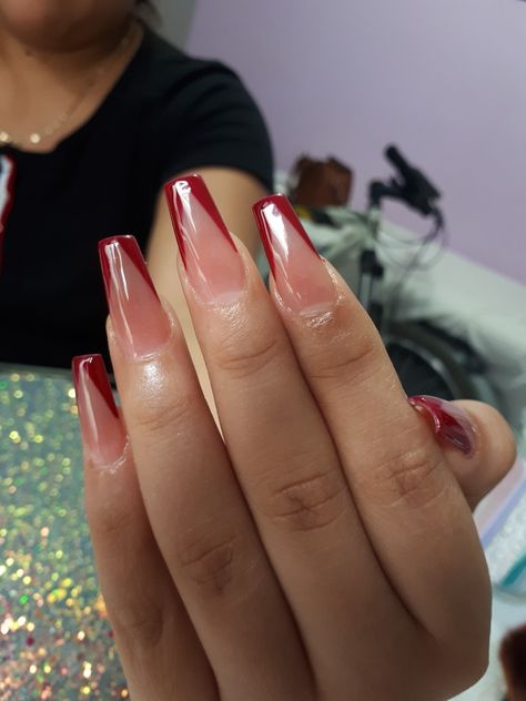 Red French Tip Gel Nails, Deep Red French Tip, Wine Red French Tip, Deep Red French Tip Nails, Red French Tip Nails, French Tip Gel, Red French Tip, French Tip Gel Nails, Red French