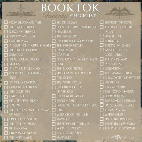 Some lists I found on Pinterest. There are soooo many I haven’t read. Have I even been reading???? Each one has a blank one so you can see how many you’ve read. Sorry to your TBRs 🫣🫣 Booktok Reading Checklist, Booktok Book List, Fantasy Book Checklist, Fantasy Book Challenge, Fantasy Reading List, Popular Fantasy Books, Book Checklist Template, Booktok Fantasy Checklist, Booktok Checklist Romance