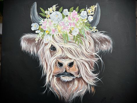 Highland Cow Tutorial, Highlander Cows, Cow Crafts, Highland Cow Painting, Farm Animal Crafts, Highland Cow Art, Painting Parties, Highland Cow Canvas, Sticker Design Inspiration