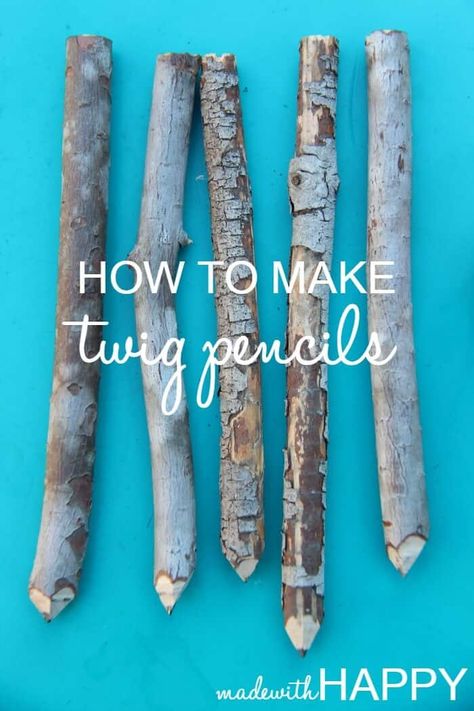 How to make twig pencils | Making pencils out of branches and twigs | DIY Pencils | www.madewithhAPPY.com Diy Pencils, Twig Pencils, Twigs Diy, Natural Wood Crafts, Camping Crafts For Kids, Twig Crafts, Twig Furniture, Kerajinan Diy, Twig Art