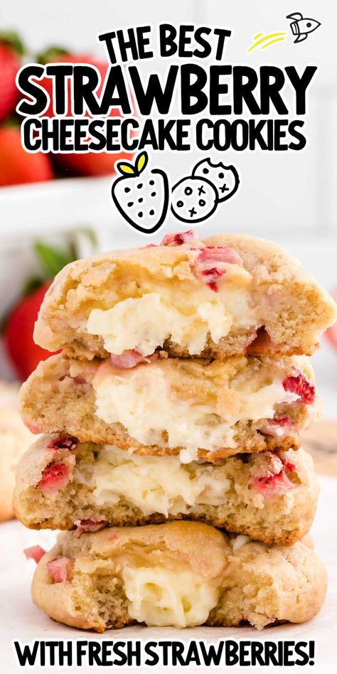 Cookies Recipes Chocolate, Strawberry Cheesecake Cookies, Cheesecake Cookies Recipes, Fruity Cookies, Rich Cheesecake, Soft Cookies, Recipes Chocolate, Strawberry Cookies, Cream Cheese Cookies