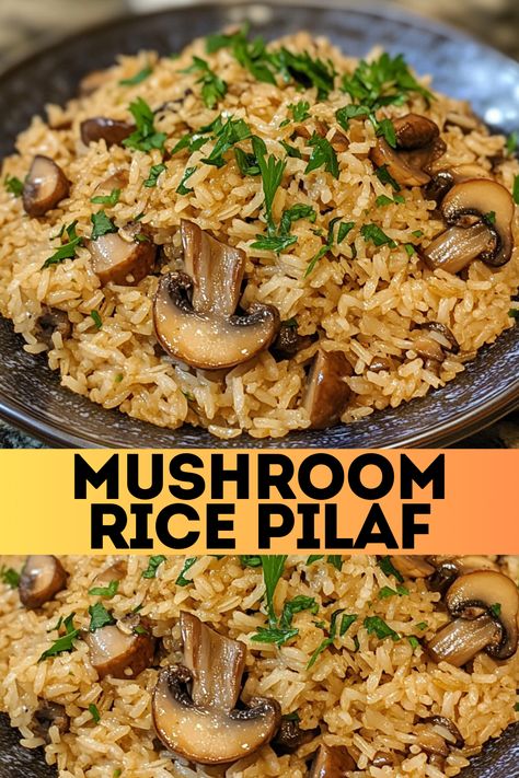 Mushroom Rice Pilaf is a delightful and simple side dish that elevates any meal with its savory blend of sautéed mushrooms, onions, and… Healthy Flavored Rice Recipes, Mushroom Pilaf Rice, Wild Rice Pilaf Instant Pot, Sides Dishes Rice, Rice With Mushrooms Side Dishes, Healthy Rice Pilaf, Brown Rice Dishes Healthy, Mushrooms And Wild Rice, Garlic Mushroom Rice