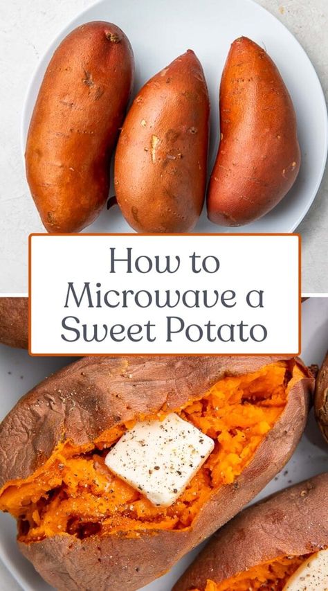 Microwave Sweet Potatoes, Microwave A Sweet Potato, Microwave Chicken Recipes, Bake A Sweet Potato, Sweet Potato Burrito, Potato Calories, Microwave Sweet Potato, Sweet Potato Toppings, Sweet Potato Plant