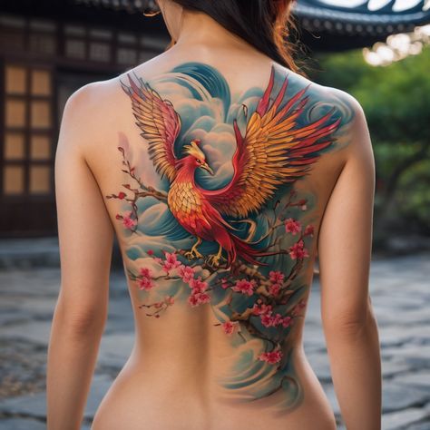 Phoenix Tattoo Thigh Hip, Asian Style Phoenix Tattoo, Phoenix Reference, Elaborate Tattoos, Nicole Tattoo, Tato Phoenix, Phoenix Back Tattoo, Japanese Phoenix Tattoo, Fenix Tattoo