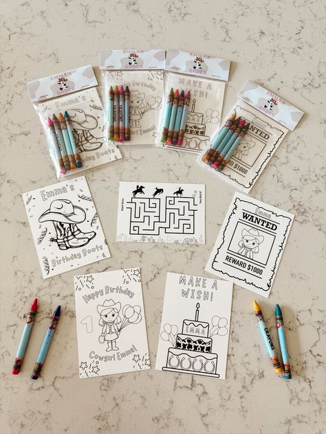 Personalized Cowgirl Western Birthday Coloring Pages And Game Activities + Crayons For Kids Rodeo Themed/Cowboy/Cowgirl Themed Birthday Party. (Cowboy and Cowgirl Options are both Available!)

Add a unique and personalized touch to your child's special day. The perfect simple birthday activity and/or party favor for your kids and their friends! This set features 5 separate custom designed pages with crayons included for your party guests to use during your party or to take home as a party favor. Cowgirl Themed Birthday Party, Game Activities, 1st Rodeo, Rodeo Birthday Parties, Western Birthday Party, Rodeo Birthday, Western Birthday, Second Birthday Ideas, Birthday Coloring Pages