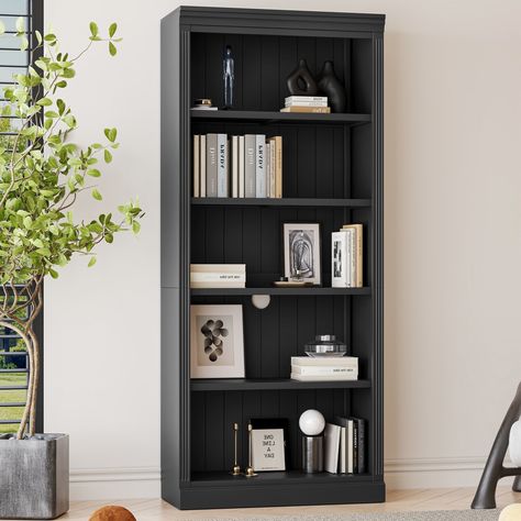 Product Features: This five shelvs bookcase suite provide a very wide storage space, you can use it to place all kinds of items as you see fit; Constructed by premium solid wood frame and thickened MDF board, stable and durable; Each panel can hold up to… Office Shelving Ideas Bookshelf Styling, Black Bookshelves, Free Standing Storage, Decorative Styles, Books Decor, Tall Bookcases, Shelves Storage, Open Bookcase, Shelf Bookcase