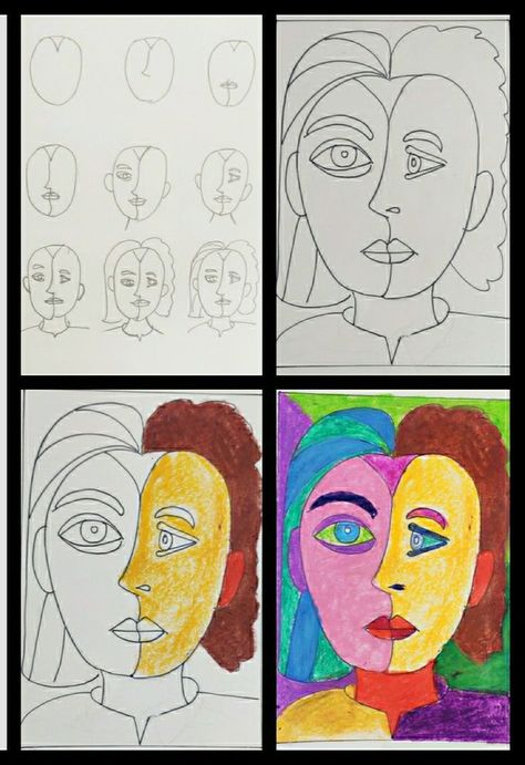 How to Draw a Picasso Face - Easy Step by Step For Beginners and Kids in 2022 | Visual art lessons, Abstract art projects, Kids art class Cubism Art Ideas Easy Step By Step, Picasso Faces For Kids, Picasso Face Drawing, Picasso Kids, Picasso Faces, Face Step By Step, Visual Art Lessons, Sheep Drawing, Picasso Portraits