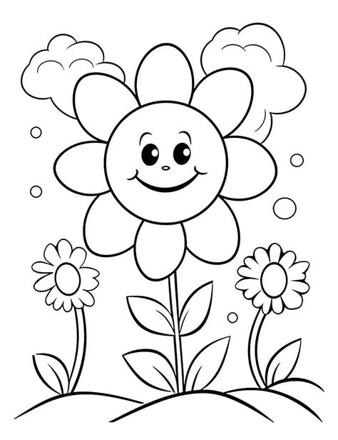 Flower Coloring Page Free Printable, Spring Colouring Pages For Kids, Spring Flower Coloring Pages Free Printable, Spring Kids Painting, Flower Drawing For Kids Easy, Spring Season Drawing For Kids, Spring Pictures For Kids, Spring Drawing Easy, Spring Colouring Pages