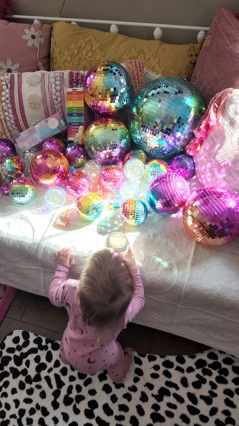 It's a Disco Party! How to Create Rainbow Disco Balls with Alcohol Inks Glitter Alcohol, Disco Ball Decor, Kid's Playroom, Disco Birthday Party, Disco Party Decorations, Disco Theme, Karaoke Party, Cowgirl Party, Diy Spa