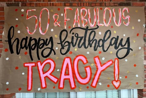 50th Birthday Banner For Women, Painted Birthday Banner College, Butcher Paper Birthday Sign, Happy Birthday Sign Diy, Mom 50th Birthday Ideas, Happy Birthday Signs Diy, Butcher Paper Sign, Birthday Signs Diy Poster, Butcher Paper Banner