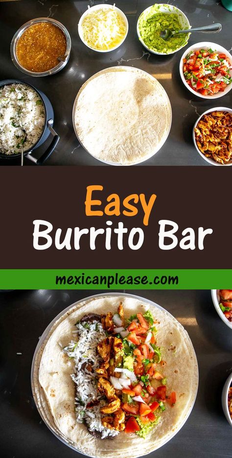 Burrito Bar, Mexican Party Food, Party Food Bars, Burrito Bowls Recipe, Latin American Recipes, Party Food Buffet, Dump Meals, Burritos Recipe, Tacos And Burritos