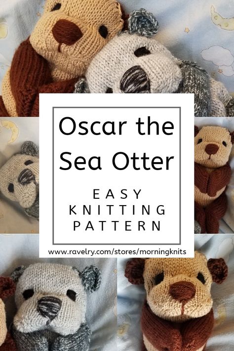 Easy knitting pattern Beginner Knit Animals, Otter Knitting Pattern, Flat Knitted Toys Free Patterns, Small Knitted Toys Free Pattern, Animal Knitting Patterns Free, Free Knitting Patterns Toys Easy, Knitted Animals Free Patterns Easy, Knit Toys Free Pattern Stuffed Animals, Knitted Bear Pattern