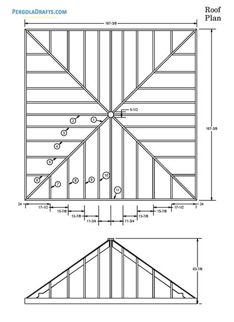 12×12 Square Gazebo Plans Blueprints For Functional Summerhouse Gazebo Blueprints, Square Gazebo, Roof Rafters, Shed Roof Design, Deck Patterns, Partition Designs, Modern Gazebo, Hot Tub Gazebo, Gazebo Plans