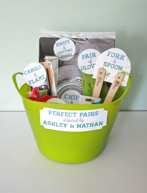 “Perfect Pairs”: A bridal shower gift basket » Dream Green DIY Casino Prizes, Diy Spa Gifts Baskets, Bridal Gift Baskets, Diy Spa Gifts, Summer Gift Baskets, Diy Bridal Shower Gifts, Shower Baskets, Homemade Gift Baskets, Shower Gift Ideas