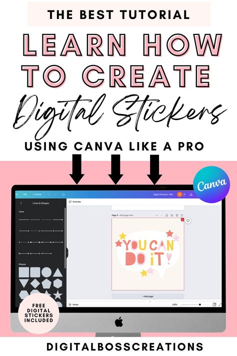 How To Create A Sticker Business, How To Design Your Own Stickers, Learning To Use Canva, How To Make Planners In Canva, Create Stickers In Canva, Creating Stickers In Canva, Diy Digital Stickers, How To Create Digital Planner With Canva, How To Create A Journal In Canva