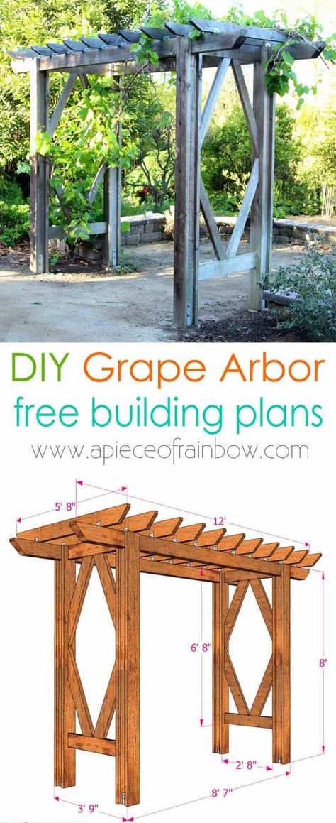 Diy Arbor Plans, Diy Wood Arbor, Grape Arbor Ideas Diy, Grape Arbor Ideas, Simple Pergola Plans, Garden Arbor Diy, Arbour Ideas, Arbor Plans, Diy Arbor