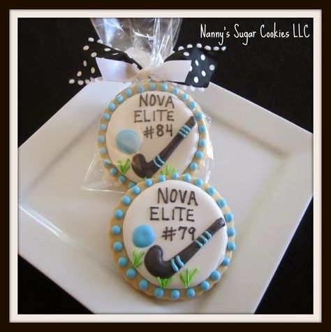 Nanny's Sugar Cookies LLC: Cookies for a Field Hockey Team... Field Hockey Cookies, Gift Cookies Decorated, Field Hockey Party, Cookie Pricing, Hockey Cookies, Hockey Cupcakes, Hockey Cake, Hockey Cakes, Field Hockey Gifts