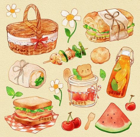 Digital Art Cute, Watercolor Food Illustration, 귀여운 음식 그림, Food Drawings, Foodie Art, Food Artwork, Food Illustration Art, Watercolor Food, Cute Food Drawings