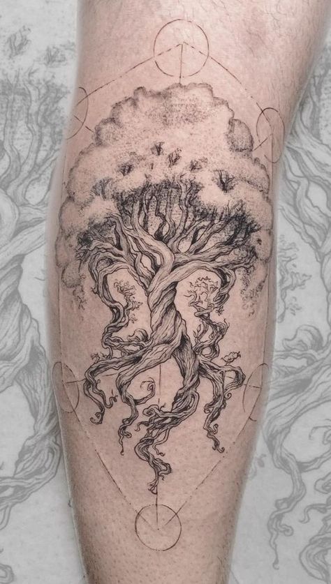 Scattered Tattoos, Yggdrasil Tattoo, Tree Sleeve Tattoo, Tree Tattoo Back, Viking Tattoo Sleeve, Yggdrasil Tree, Rune Tattoo, Tattoos Sleeve, Back Of Shoulder Tattoo