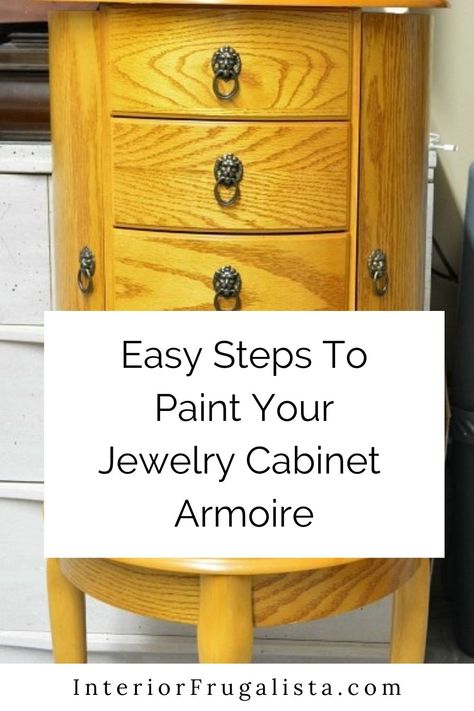 Floor Standing Jewelry Armoire, Redone Jewelry Armoire, Refurbish Jewelry Armoire, Large Jewelry Box Makeover, Jewelry Chest Armoire, Painted Jewelry Armoire Diy, Refinishing Jewelry Armoire, Jewelry Cabinet Diy, Jewelry Cabinet Ideas