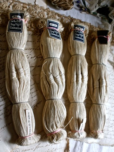 Antique linen thread Linen Thread, Antique Samplers, Spinning Yarn, Thread & Yarn, Antique Fabrics, Linens And Lace, Weaving Textiles, Antique Linens, Sewing Items