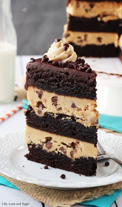 Peanut Butter Cookie Dough Brownies, Brownie Layer Cake, Cookie Dough To Eat, Butter Cookie Dough, Cookie Dough Cake, Cookie Dough Brownies, Peanut Butter Cookie Dough, Layer Cake Recipes, Cookie Dough Recipes