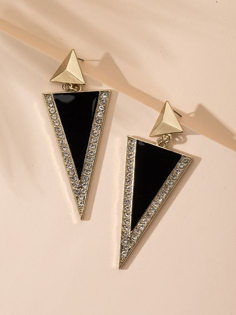 Triangle Decor, Geometric Accessories, Double Triangle, Gold Bead Earrings, Wedding Studs, Stud Fashion, Earrings Handmade Dangle, Triangle Studs, Long Dangle Earrings