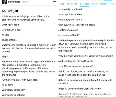 make a curse spell jar How To Do A Hex Spell, Hex Your Ex Spell Jar, Hex Spells Curse, Nightmare Curse Witchcraft, Urine In Witchcraft, Wicca Curse Spell, Curse Spells Revenge Jar, Hex Jar Witchcraft, Hex Spell Jars Recipes