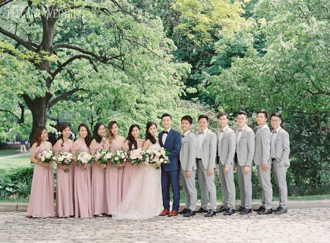 Pink Groomsmen, Blush And Grey Wedding, Pink Grey Wedding, Grey Wedding Theme, Light Pink Bridesmaids, Blush Wedding Theme, Groomsmen Grey, Pink Wedding Colors, Blush Pink Bridesmaids