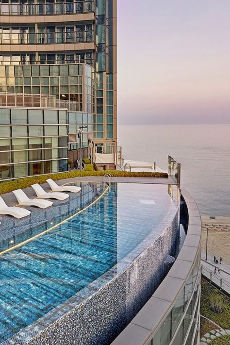 Minimalist elegance, fine food and ocean views of Haeundae Beach come together in harmony at SIGNIEL Busan. #signielbusan #signielhotels #busan #urbanresort #resort #hotel #pool #pooldeck #poolterrace #infinitypool #hotelpool #haeundaebeach #beach #kiwicollection #carewhereyoustay Swimming Pool Natural, Pink Pool Party, Pool Natural, Haeundae Beach, Ocean View Hotel, Pink Pool, Sky Pool, Busan Korea, Natural Swimming Ponds