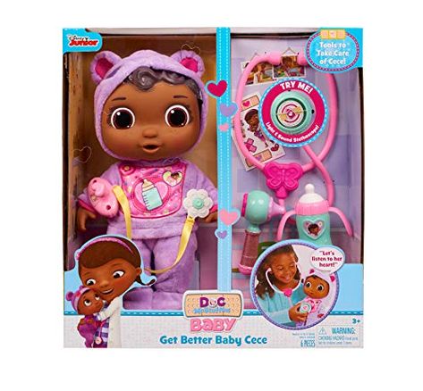 Doc McStuffins Disney Junior Get Better Baby Cece Doll with Lights and Sounds Stethescope and Doctor Accessories, Officially Licensed Kids Toys for Ages 3 Up by Just Play Doc Mcstuffins Toys, Disney Doc Mcstuffins, Bubble Guppies Birthday, Baby Alive Dolls, Doc Mcstuffins, Minnie Mouse Party, Baby Alive, Baby Bottle