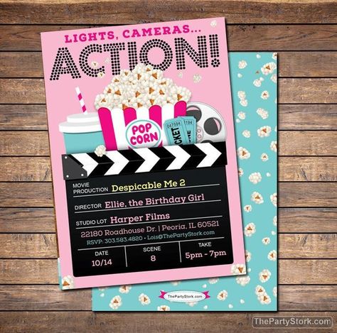 Movie Theatre Birthday Party, Movie Ticket Birthday Invitations, Movie Party Decorations, Movie Ticket Invitations, Movie Party Invitations, Movie Night Invitations, Movie Invitation, Movie Night Birthday Party, Movie Birthday Party