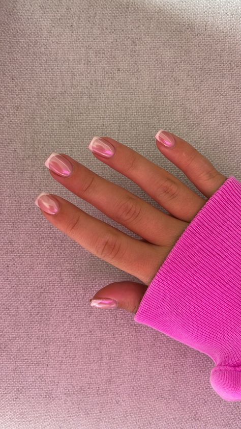 French Chrome Nails, Chrome French Tip Nails, Nail Art Creative, Nails Rosa, Chrome French Tip, Pink Spring Nails, Boring Nails, Hoco Nails, Pink Chrome Nails