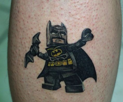 Small Batman Tattoo Ideas, Small Batman Tattoo, Lego Batman Tattoo, Batman Tattoo For Men, Tattoo Manifestation, Super Hero Tattoos, Batman Tattoos, Lego Tattoo, Half Sleeve Tattoos Sketches