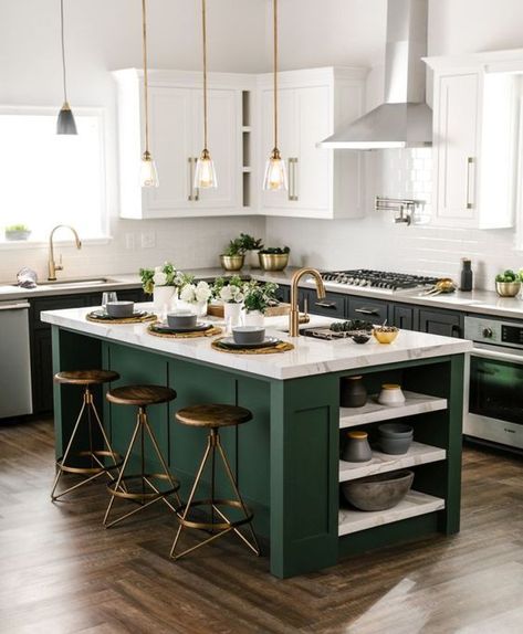 Dapur Rustic, Bedroom Tidy, Modern Cooking, Model Dapur, Tiny Cooking, Interior Dapur, Green Island, Kabinet Dapur, Island Decor