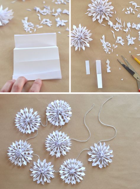 3D Snowflakes #Papier #Basteln Vika Papper Jul, Paper Snowflake Garland, Diy Christmas Snowflakes, 3d Snowflakes, Pola Manik, Snowflake Garland, Paper Snowflake, Navidad Diy, Paper Snowflakes