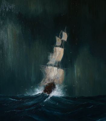 Oilcolor Painting Idea, Dark Ocean Painting, Oil Painting Aesthetic Dark, Stormy Sea Painting, Fantasy Oil Painting, Dark Oil Painting, Oil Painting Wallpaper, Aesthetic Oil Painting, Boat Oil Painting