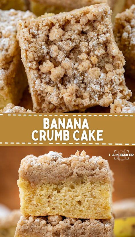 Banana Crumb Cake is a moist banana cake topped with an extra thick layer of streusel topping, almost as thick as the cake itself! Also known as Streuselkuchen, a crumb cake is a specific type of coffee cake, sometimes used interchangeably. But, the focus is on the delicious buttery, crumb topping, which I will not complain about! Banana Cake With Streusel Topping, Banana Streusel Coffee Cake, Banana Bread Crumb Cake, Coffee Cake Crumble Topping, Banana Oatmeal Cake, Banana Crumb Coffee Cake, Banana Coffee Cake, Banana Crumble, Banana Crumb Cake