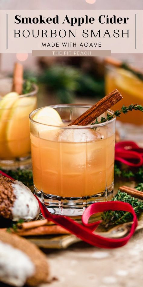 Bourbon Smash Cocktail, Apple Cider Bourbon, Smoked Whiskey, Bourbon Apple Cider, Thanksgiving Cocktail Recipes, Bourbon Caramel, Cider Cocktail, Smoked Cocktails, Bourbon Smash