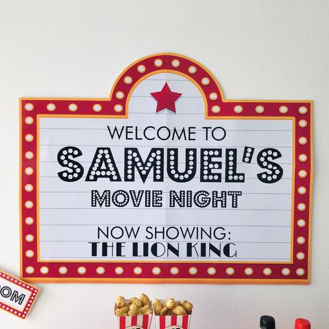 Movie Night Party Backdrop/ Movie Night Concession Stand Backdrop/ Movie Night Birthday Backdrop EDITABLE Printable by PigsyPartyShack on Etsy Movie Night Backdrop, Movie Night Concession Stand, Movie Theater Party, Party Movie Night, Movie Night Birthday, Truck Birthday Cakes, Movie Night Birthday Party, Movie Birthday Party, Movie Themed Party