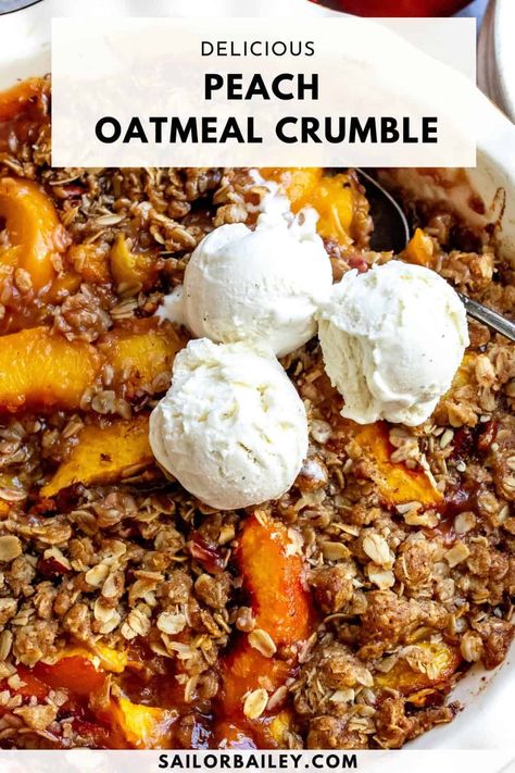 Peach Crisp With Oatmeal, Peach Oatmeal Crisp, Gluten Free Peach Crisp, Fresh Peach Crisp, Rhubarb Oatmeal, Peach Oatmeal, Oatmeal Crumble, Barefoot Contessa Recipes, Baileys Recipes