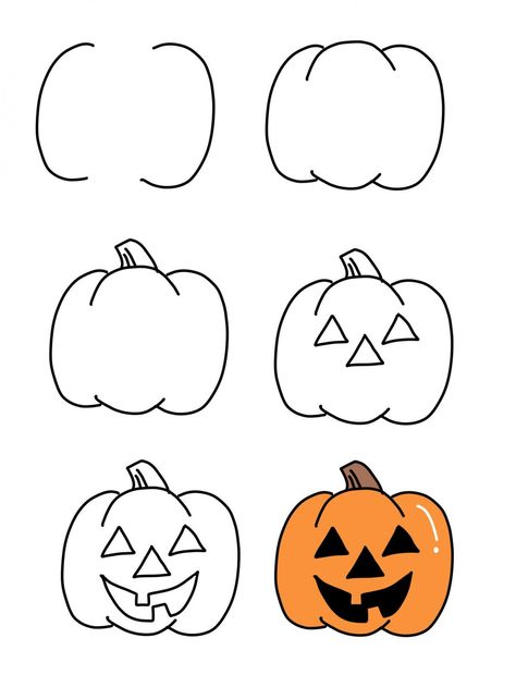 Easy Halloween Doodles, Trin For Trin Tegning, Easy Halloween Drawings, Cute Halloween Drawings, Halloween Doodles, Ghost Drawing, Fall Drawings, Pumpkin Drawing, Zucca Halloween