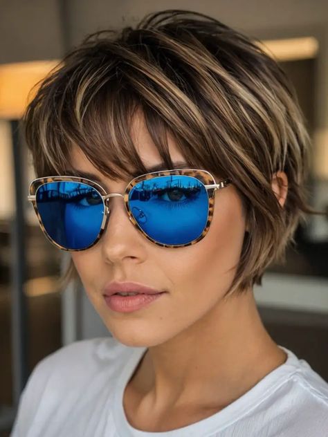 60 Inspiring Short Haircut Ideas for a Fresh New Look Short For Round Faces Haircuts, No Styling Haircut Short, Short Womens Haircuts For Round Faces, Katie Couric Hairstyles, Short Brunette Hairstyle Women, Short Hairstyles With Bangs And Layers, Celine Dion Short Hair, Shoulder Length Hair For Women In 40s, Hair Cuts Women Short