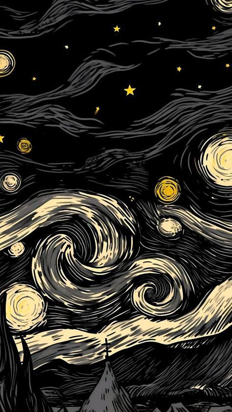 Wallpaper Creepy, فنسنت فان جوخ, Van Gogh Wallpaper, Arte Van Gogh, Simple Phone Wallpapers, The Starry Night, Abstract Art Wallpaper, Edgy Wallpaper, Black Wallpaper Iphone