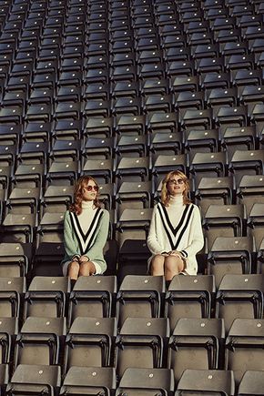 Credit: Jon Gorrigan for the Guardian Nicole and Beth both wear V-neck jumpers, £295, by Rag & Bone. ... Sports Editorial, Gucci Ad, Womens Sports Fashion, Sport Editorial, Sport Fashion Photography, Sport Luxe, Shooting Ideas, The Bleachers, Tokyo Street Fashion