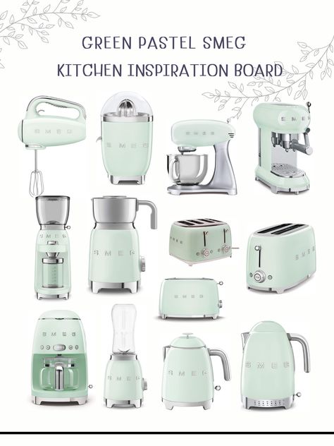 Smeg Collection, Smeg Green, Green Smeg, Smeg Kitchen Appliances, Smeg Kitchen, Kitchen Decor Collections, Smeg Appliances, Appliances Design, House Essentials